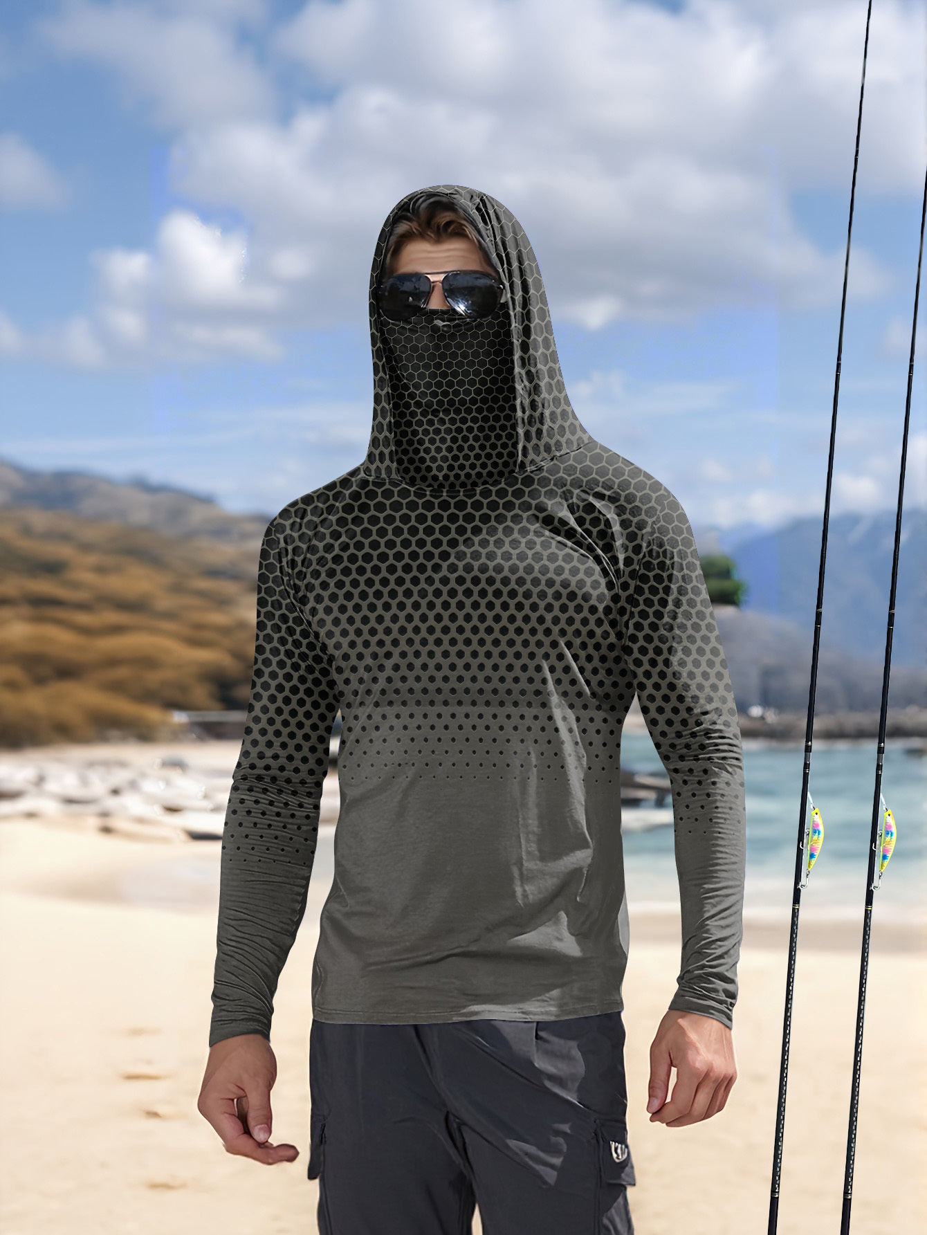 Sports Mask Breathable - 남성용 여름 UPF50+ 낚시 후드티 (페이스