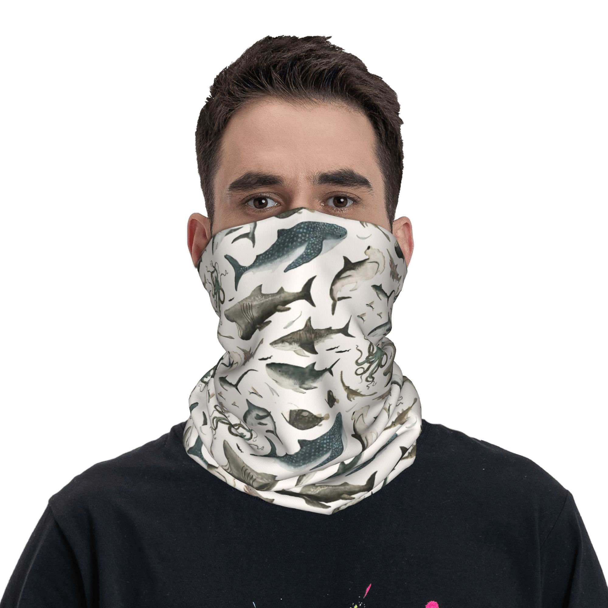 상어 해양 동물 상어 반다나 넥 커버 프린트 랩 스카프 - Neck Gaiter Face Cover 리뷰 및 가격