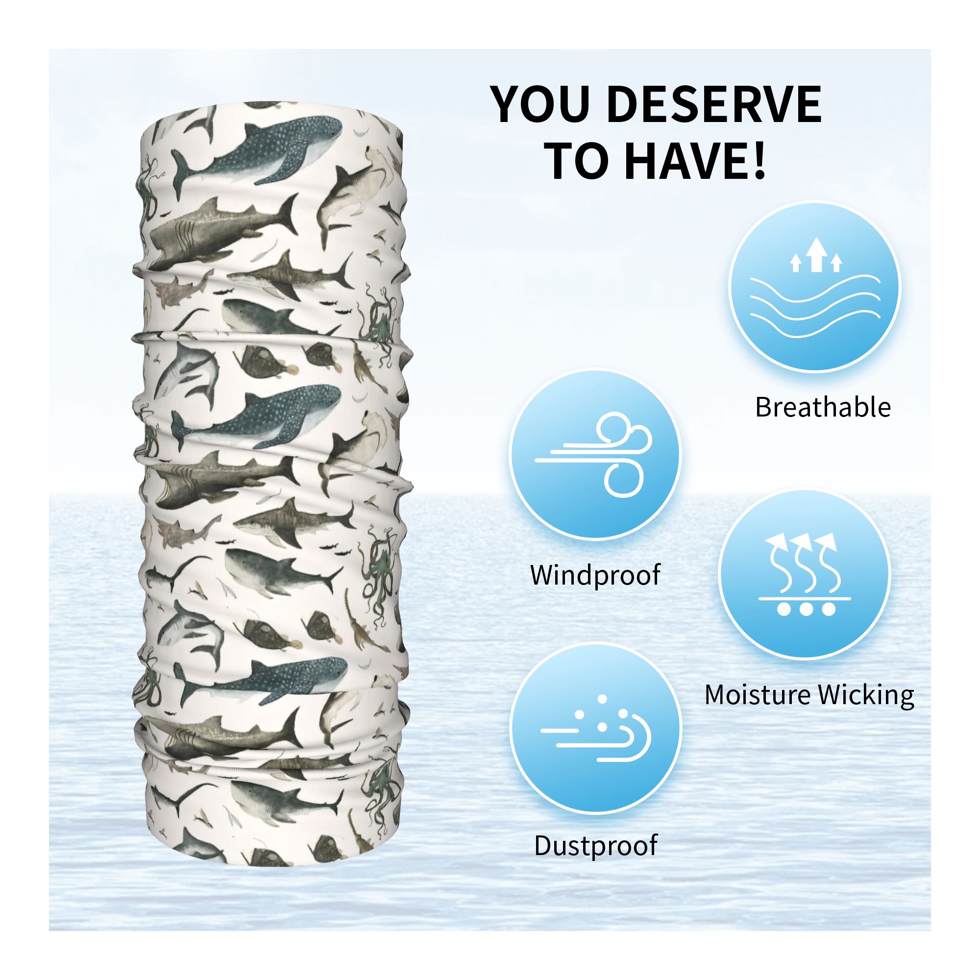 상어 해양 동물 상어 반다나 넥 커버 프린트 랩 스카프 - Neck Gaiter Face Cover 리뷰 및 가격